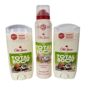 Old Spice Total Body Fiji Deodorant Bundle 2 Sticks 1 Spray Aluminum Free New